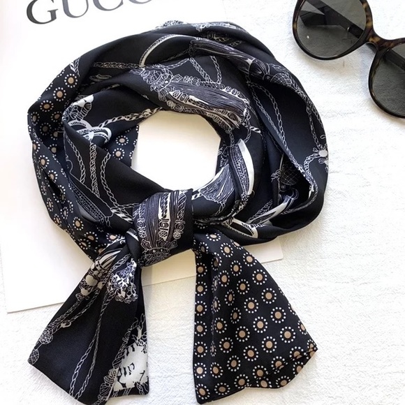 Mixed Monogram Designer Inspired Lux Scarf Multicolor Design, Summer Faux Silk - Picture 1 of 2